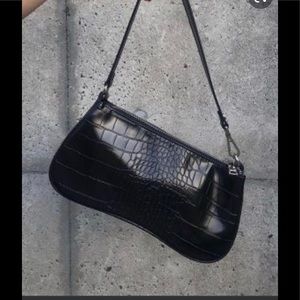 JW Pei Eva Shoulder Croc Bag in Black—NWT